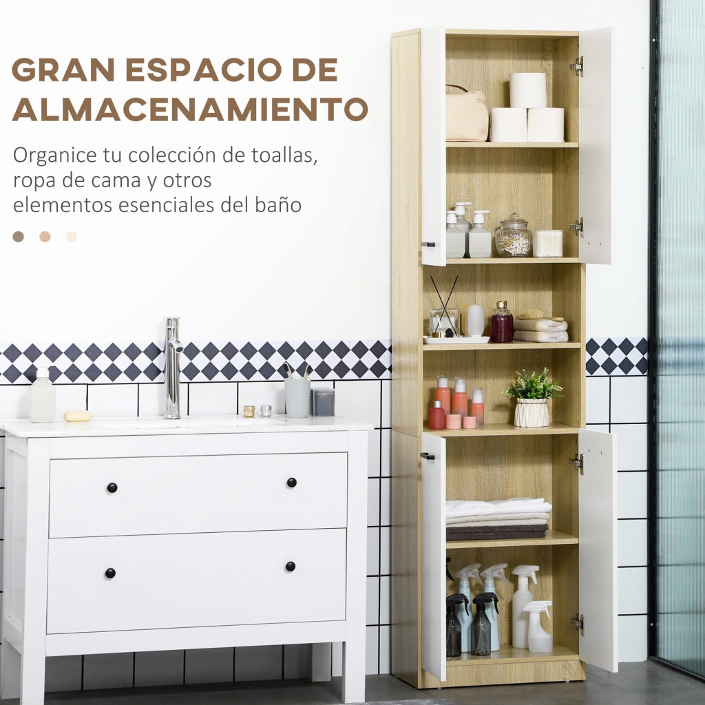 Mobile Colonna Bagno ¨C Xylo ¨C Bianco Rovere 4 Ante 2 Ripiani 53x33,5x195,7 cm