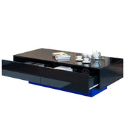 Tavolino da Salotto con 2 Cassetti e LED; Nero Lucido; Stile Moderno; in Pannello di Particelle; 115×55×34 cm