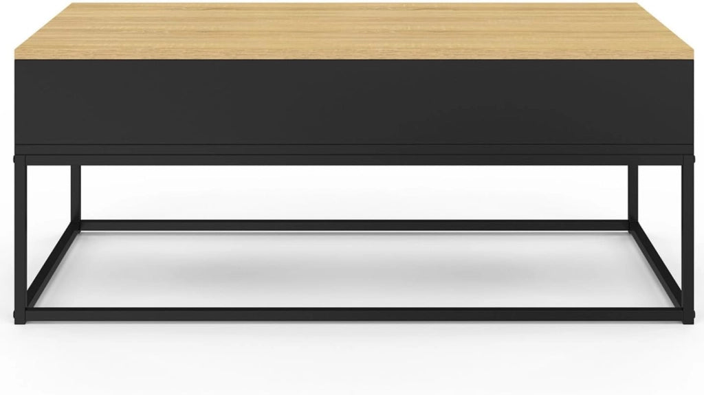 Tavolino rettangolare con piano sollevabile BOSTON 100 cm nero design industriale piano in legno