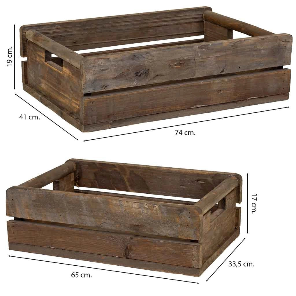 Set 2 cassette legno marrone 49x33x15-39,5x26x13h cm