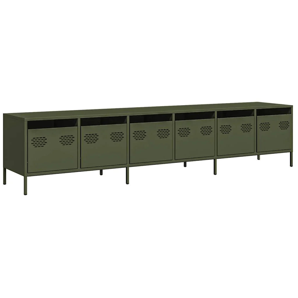Mobile porta TV pratico e spazioso 202 x 39 x 43 cm stile contemporaneo acciaio laminato a freddo verde oliva 02_0055636