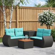 Set di divani 6 pz Nero e Blu Rattan sintetico e Acciaio 3447507