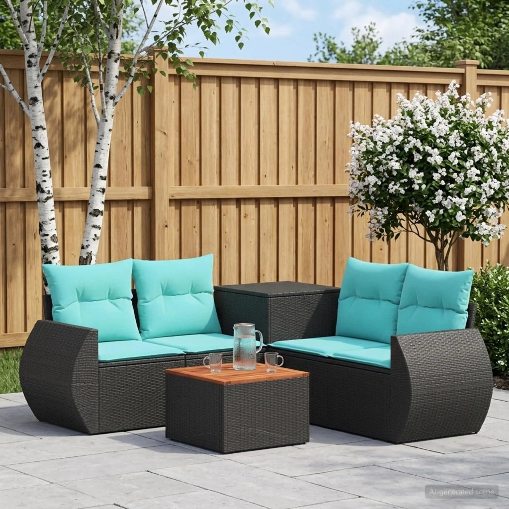 Set di divani 6 pz Nero e Blu Rattan sintetico e Acciaio 3447507