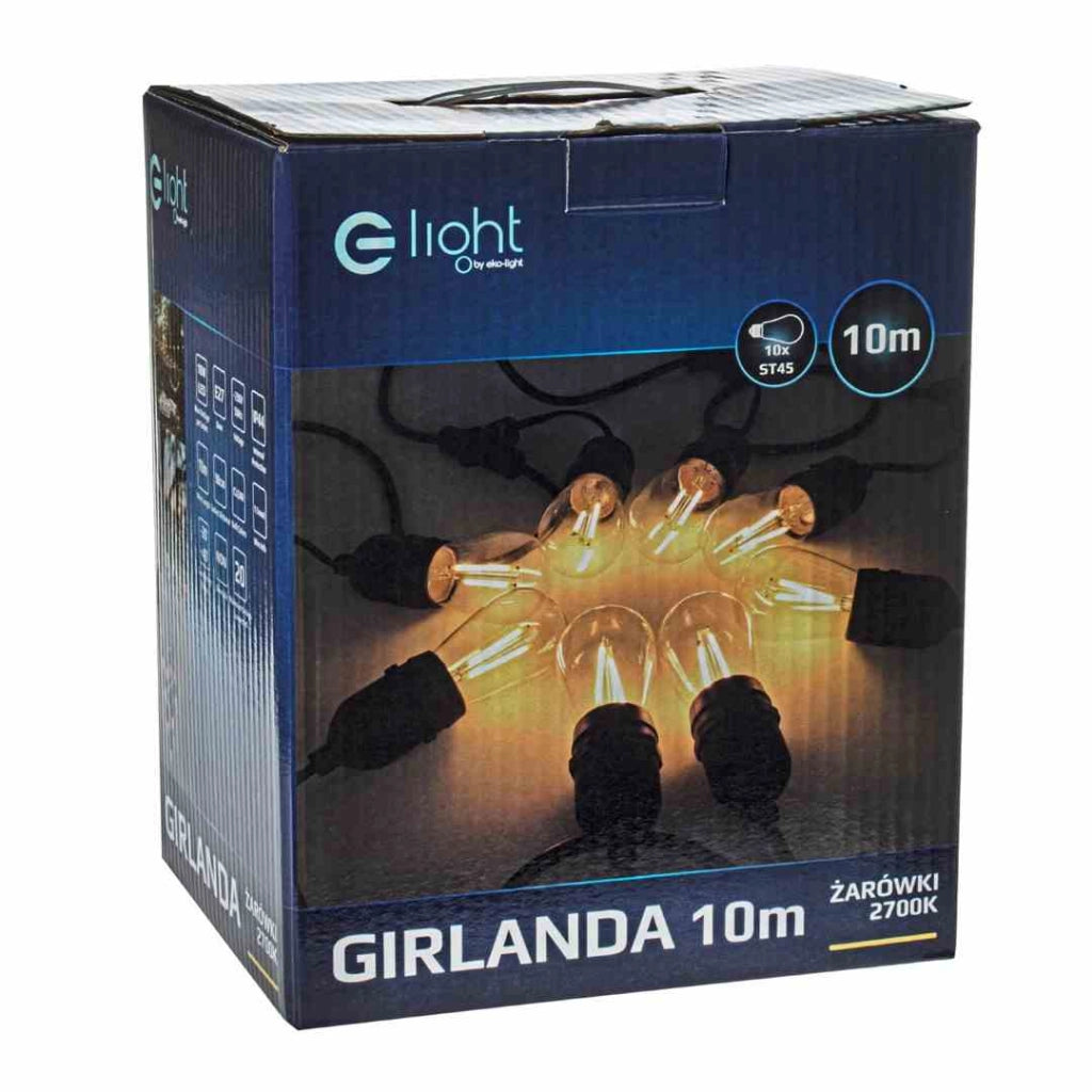 Girlanda LED da esterno Eko-Light 10m 10xE27 IP44 nera