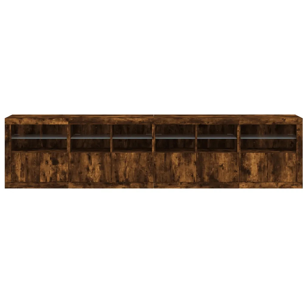 Credenza con Luci LED Rovere Fumo 283x37x67 cm 3209020