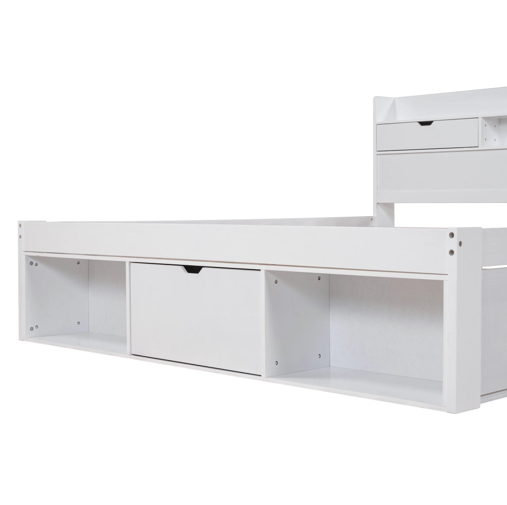 Letto multifunzione 140x200 cm bianco con USB e contenitori