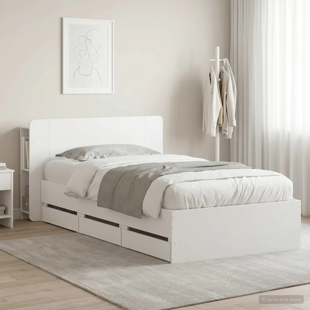 Telaio del letto con storage con testiera Bianco 75 x 190 cm