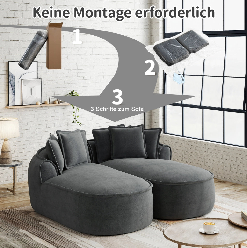 Divano modulare trasformabile in chenille grigio 184x164x67 cm con 2 moduli e cuscini