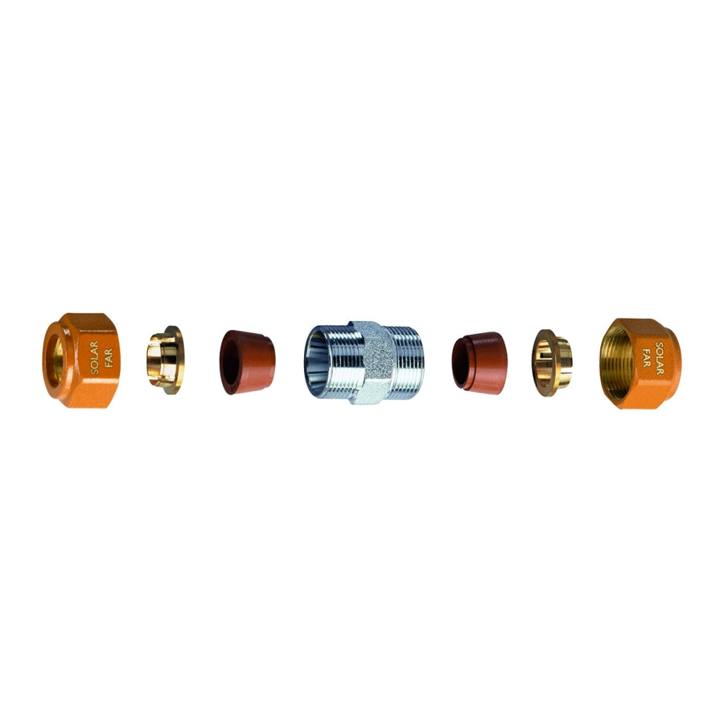 NIPPLE DOPPIO COMPLETO DI KIT DI TENUTA PER IMPIANTI SOLARI- Diam. 22- FAR- pezzi 1