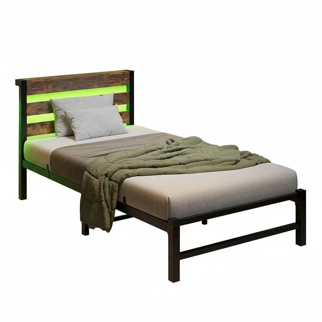 Letto 90x200cm LED - Xylo - USB struttura metallo spazio ripiano