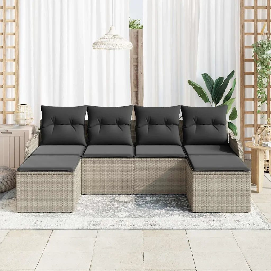 Set Divano da Giardino 6 pcs Grigio chiaro Poly Rattan