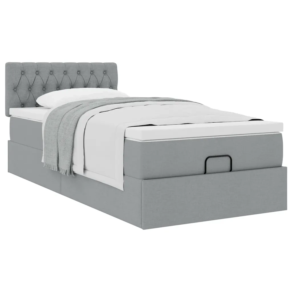 Pouf Letto con Materasso Grigio Chiaro 100x200 cm in Tessuto 3311518
