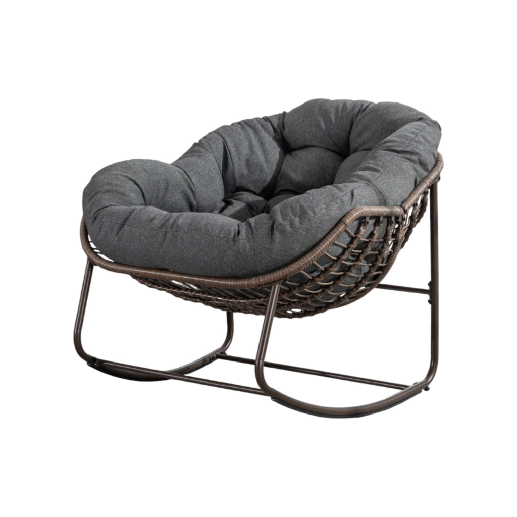 SEDIA A DONDOLO 78x106x90 cm GRIGIA IN RATTAN E ACCIAIO