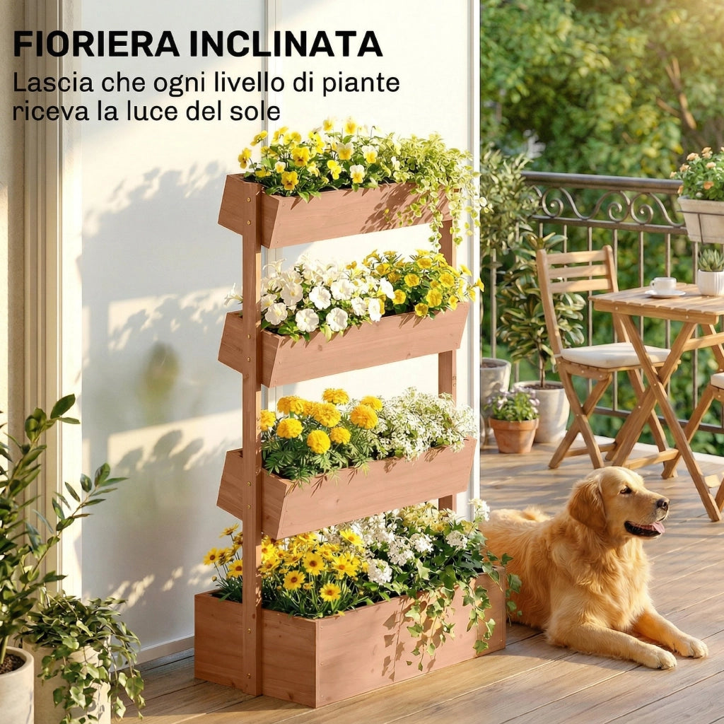 Letto da Giardino Rialzato, Fioriera Verticale in Legno con Drenaggio e Rivestimento.