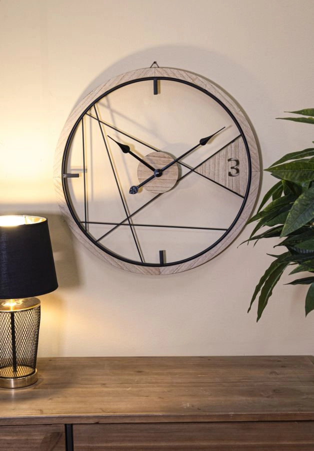 Orologio da Muro Geometric Design 60x2,5x60 cm in Ferro e MDF Nero e Marrone