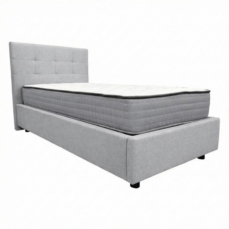 Letto contenitore singolo 80x190 cm con rete ortopedica a doghe, tessuto Enjoy, made in Italy - 20 Silver