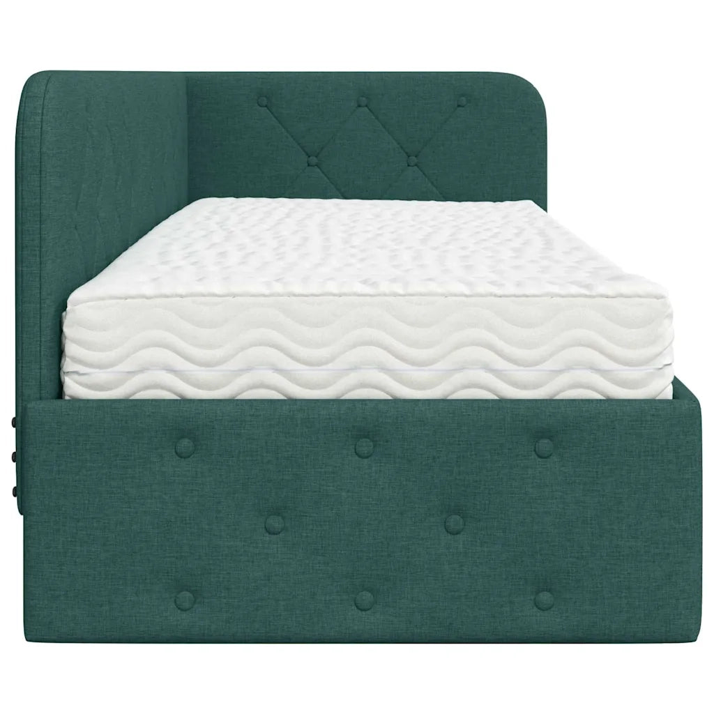 Cornice del letto ad angolo Verde Scuro 80 x 200 cm Tessuto