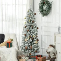 Albero di Natale 182.88cm con 479 Rami Innevati, Design Alto e Stretto con Base Pieghevole, Verde