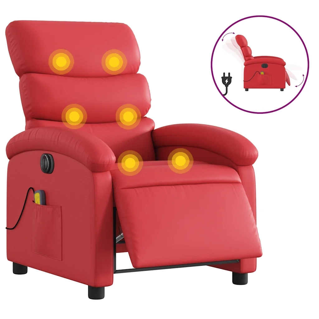 Divano Sedia-Poltrona Massaggio Elettrica Reclinabile Rosso Similpelle 562156