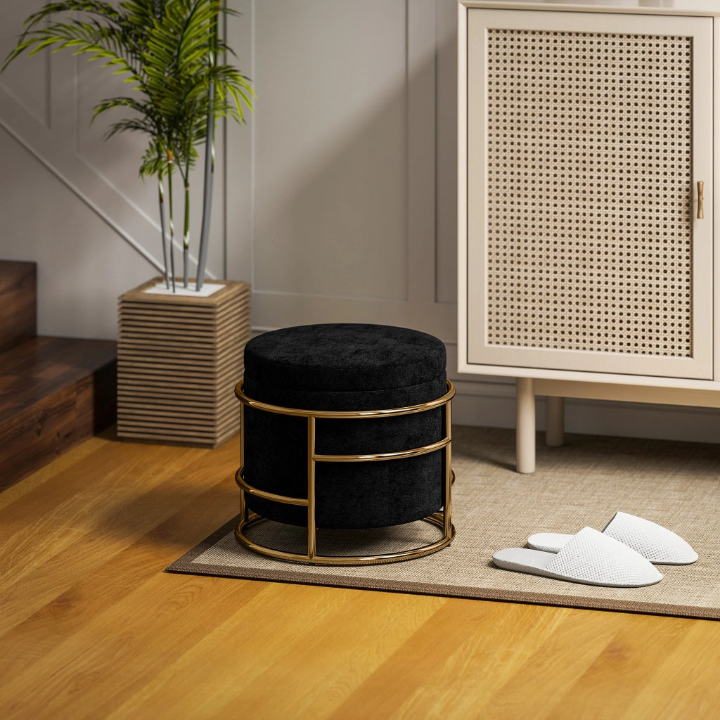 Pouf contenitore imbottito ¨C Xylo ¨C struttura metallo dorato, nero