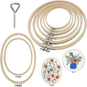Borduurringhester per Ronde e Ovale - Adatto per Artigianato - 8 Pezzi - Bambù - Misure da 8 cm a 26 cm