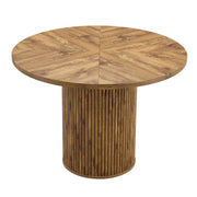 Tavolo da pranzo rotondo con piano a 4 segmenti e base cilindrica con spazio contenitivo per soggiorno e cucina; 100 cm