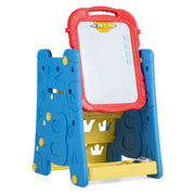 Cavalletto per bambini 3 in 1 con lavagna bifacciale e libreria, Cavalletto per disegno con altezza regolabile Blu
