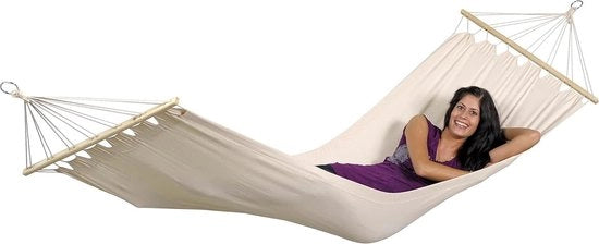 Hangmat esterna resistente all'acqua e UV, modello Tobago, dimensioni 200cm x 80cm, capacità di carico 120kg, colore bianco.