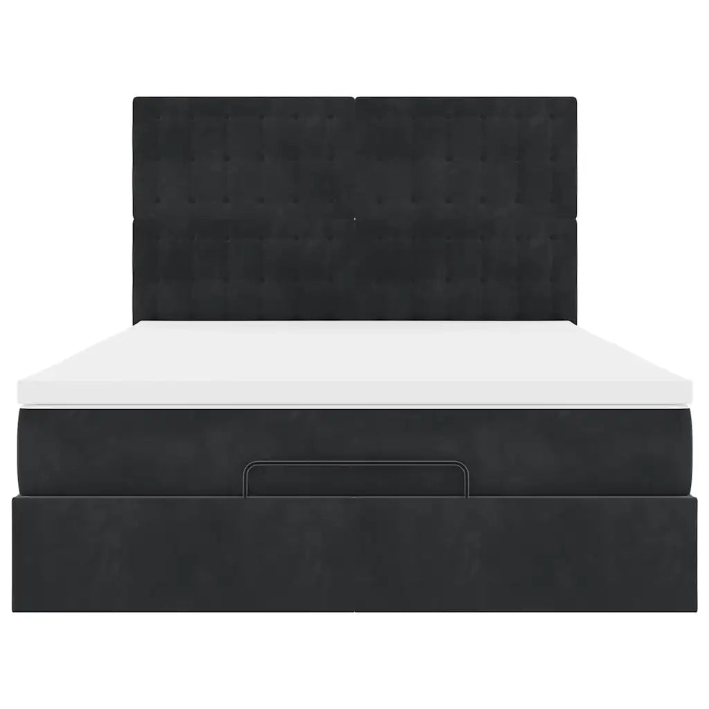 Struttura Letto Pouf con Materassi Nero 140x200 cm in Velluto
