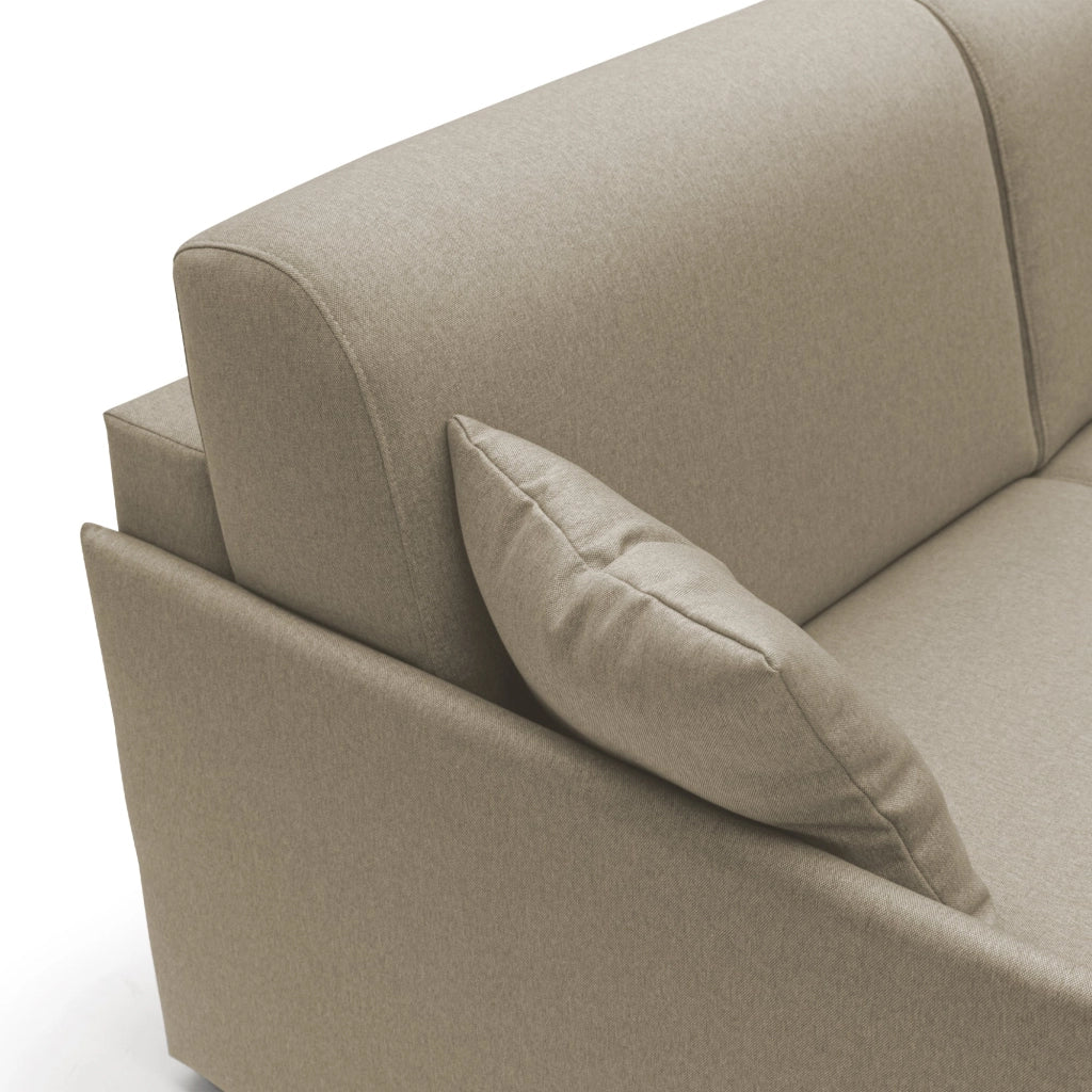 Evans Divano letto angolare con penisola in morbido tessuto impermeabile T13 232 cm Destro (mat. 120x197)  beige