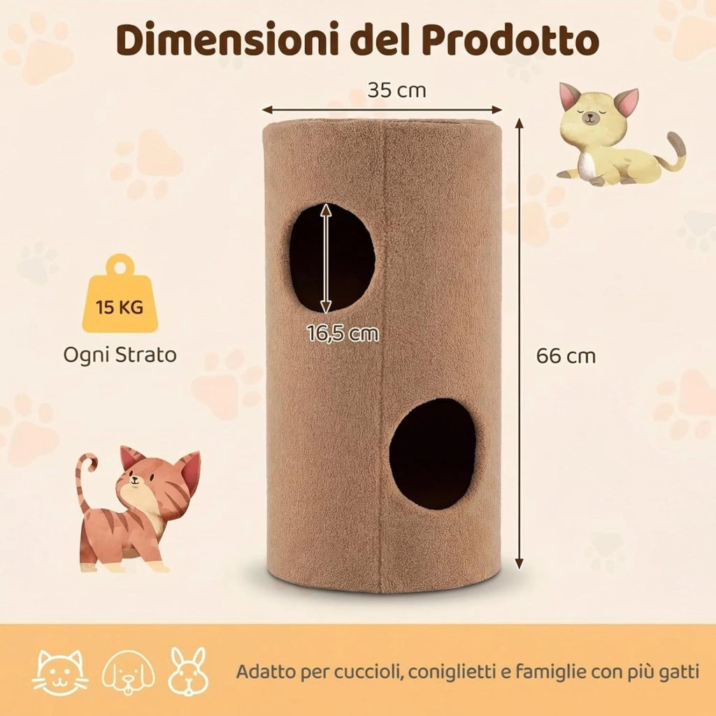 Casa per Gatti a 2 Piani per Gatti da Interno, Cuccia per Gattini a 2 Livelli con Tappetino in Sisal per Graffiare, Grotta Nascosta, Letto Coperto, Cuccia per Gatto Moderno a Forma di Orso