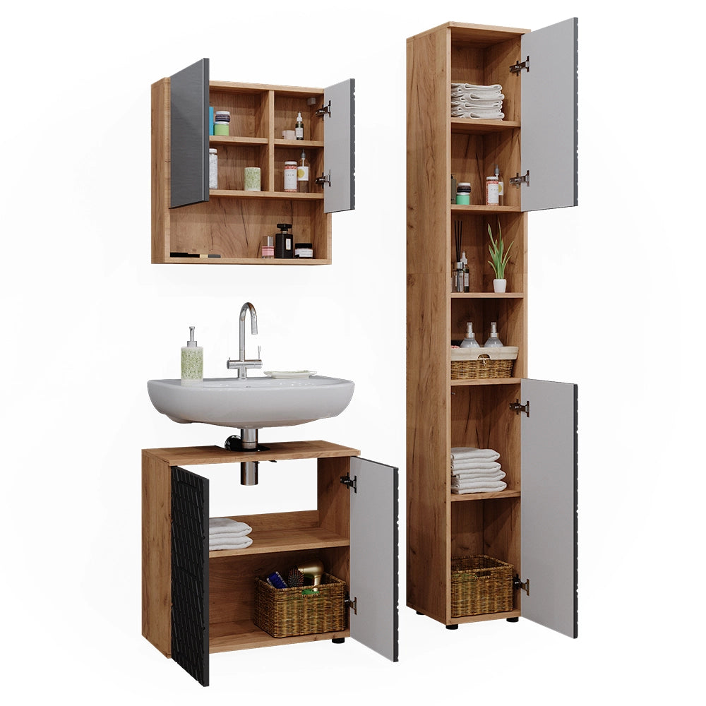 Vicco Set mobili bagno Antracite con struttura a nido d'ape 3 pezzi, con colonna