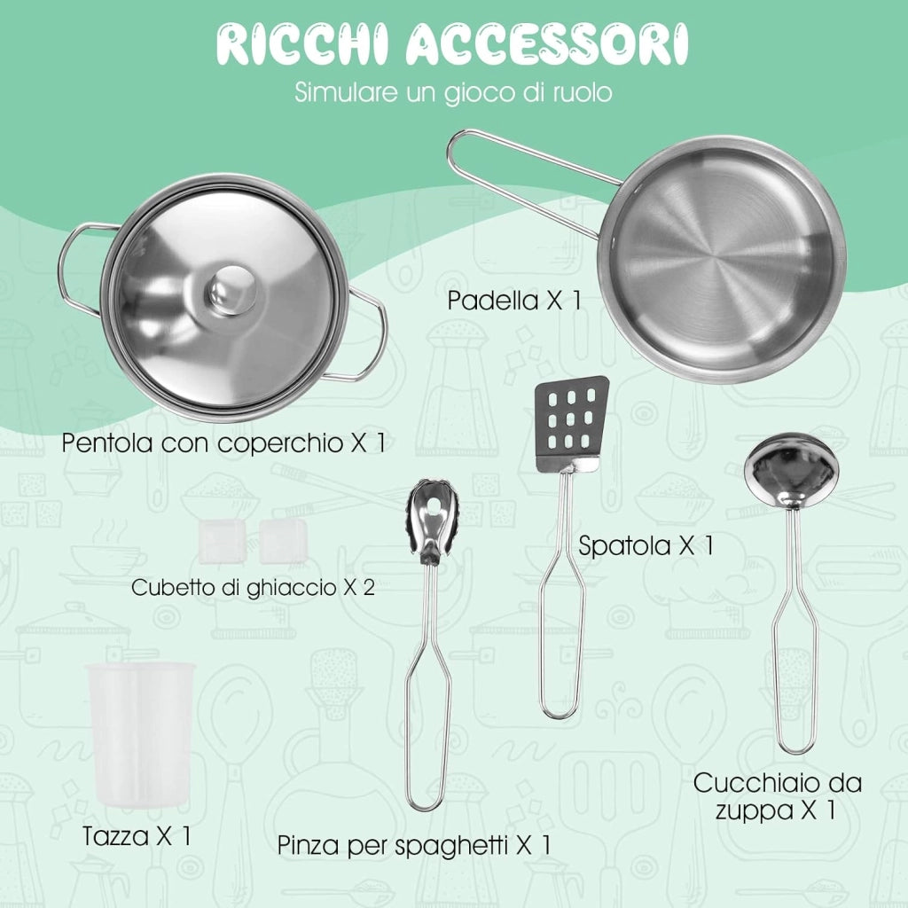 Cucina Giocattolo Legno per Bambini con Macchina del Ghiaccio, Telefono, Lavatrice, Forno, Microonde, Lavello e Rubinetto, Funzione Luci e Suoni, 3+ Anni
