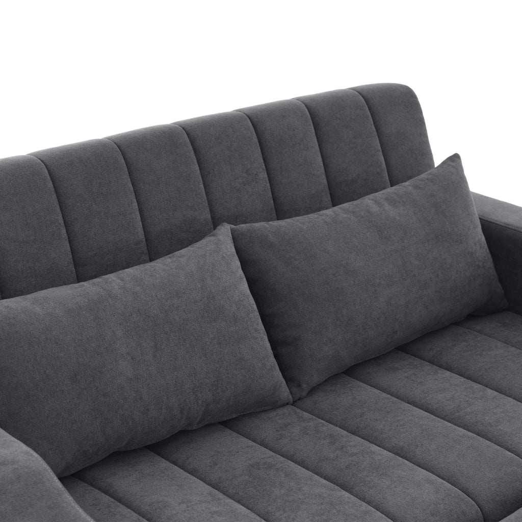 DIVANO LETTO Multifunzionale 136x162x84 cm Grigio in tessuto Cotone Lino con 2 cuscini