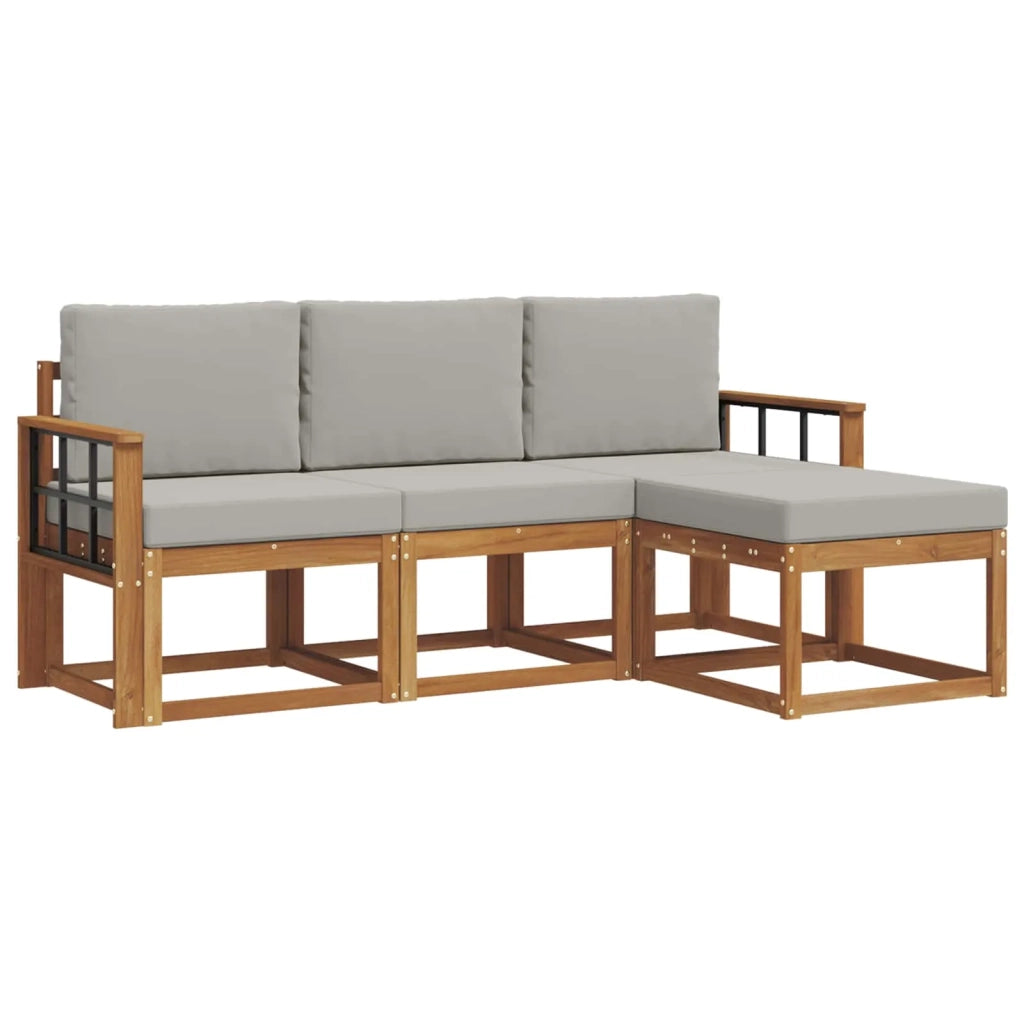 Set di divani da esterno 4 pcs Grigio Naturale e Chiaro