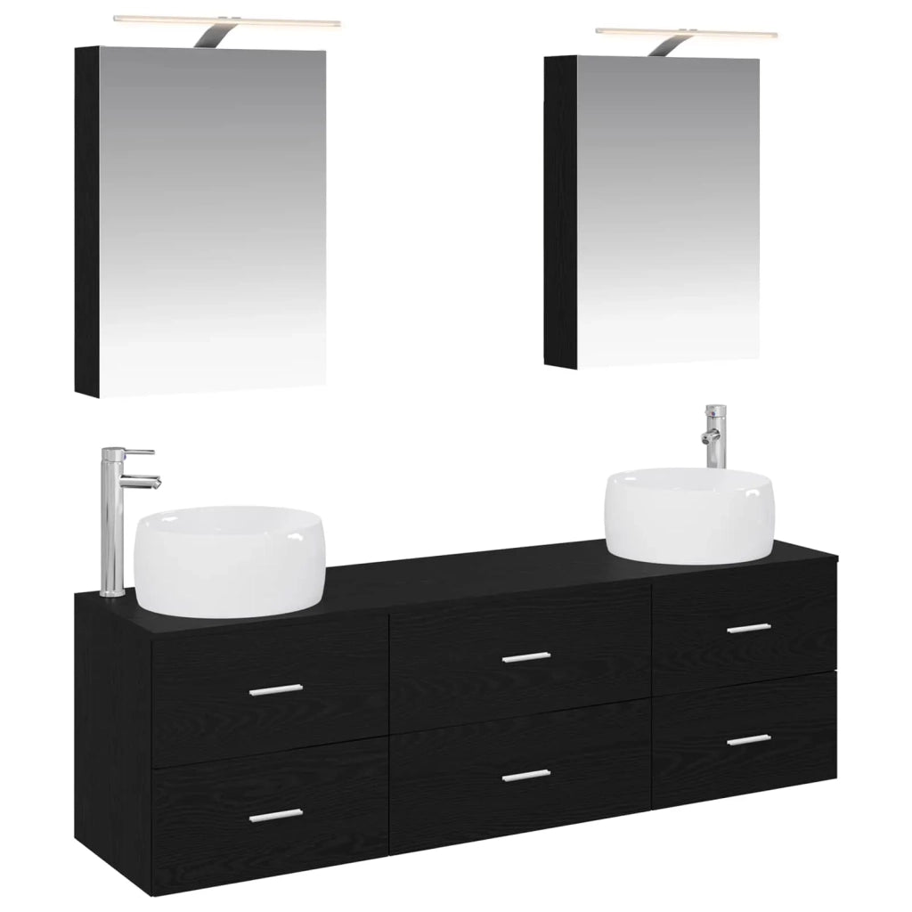 Set di mobili per il bagno 5 pcs Rovere Nero 3406992