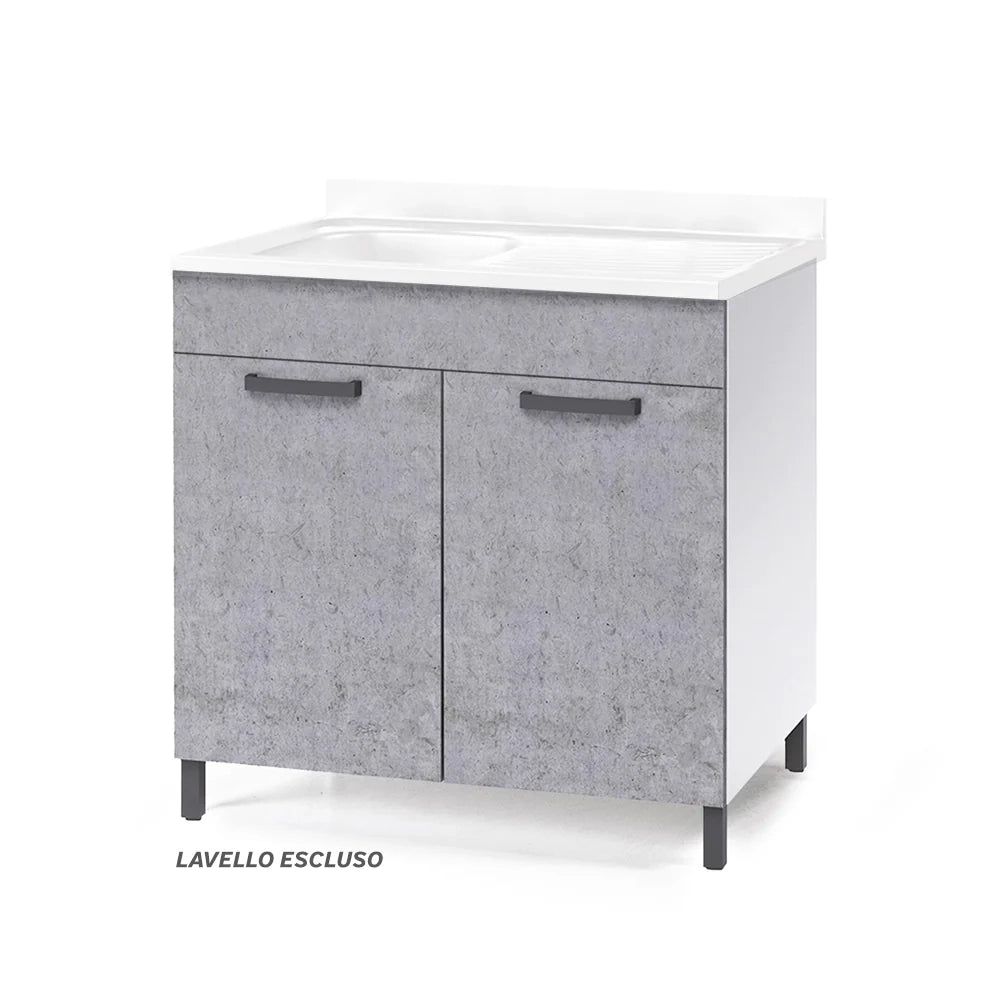 Sottolavello per cucina componibile da 80 cm con due ante, realizzato in legno 100% MADE IN ITALY colore Cemento