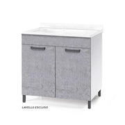Sottolavello per cucina componibile da 80 cm con due ante, realizzato in legno 100% MADE IN ITALY colore Cemento