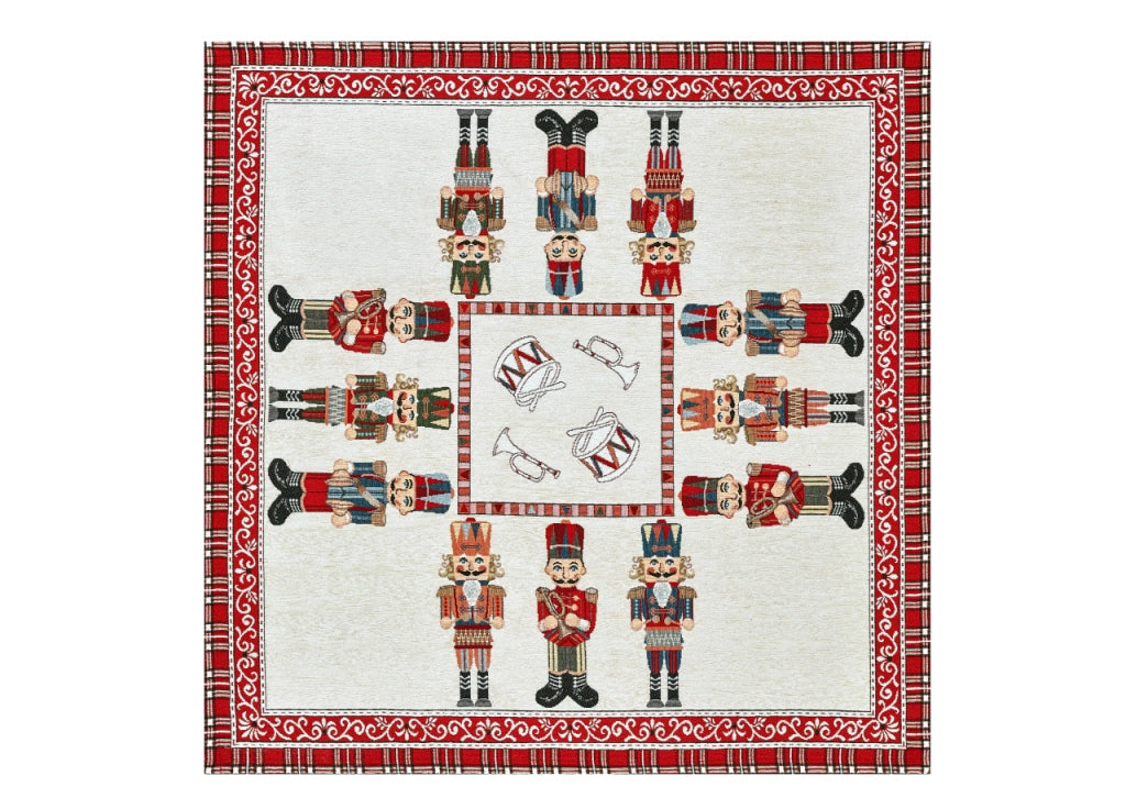 Tovaglia Centrotavola Centrino Tavolo Fantasie Natalizie Cinigliato Piazzato Made Italy - 90x90 - Schiaccianoci