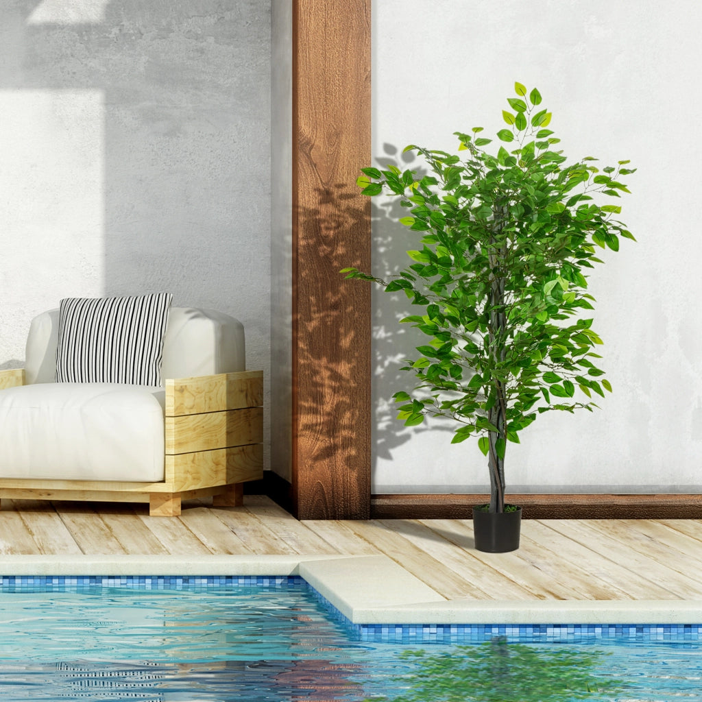Pianta Artificiale di Ficus Alta 135cm con Vaso per Interno ed Esterno, Verde