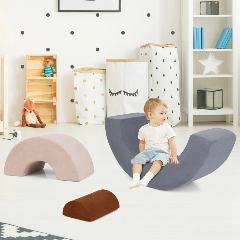 Set di giocattoli per arrampicata per bambini di 3 pezzi, Tunnel gioco interna in schiuma con riempimento elastico Grigio-Giocattoli educativi