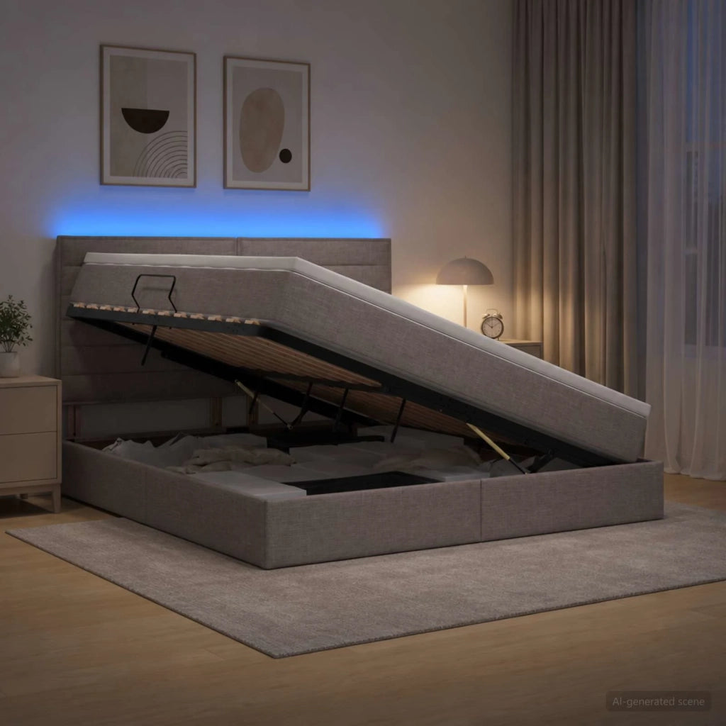 Letto con contenitore LED e materasso Tortora 140 x 200 cm 3459888