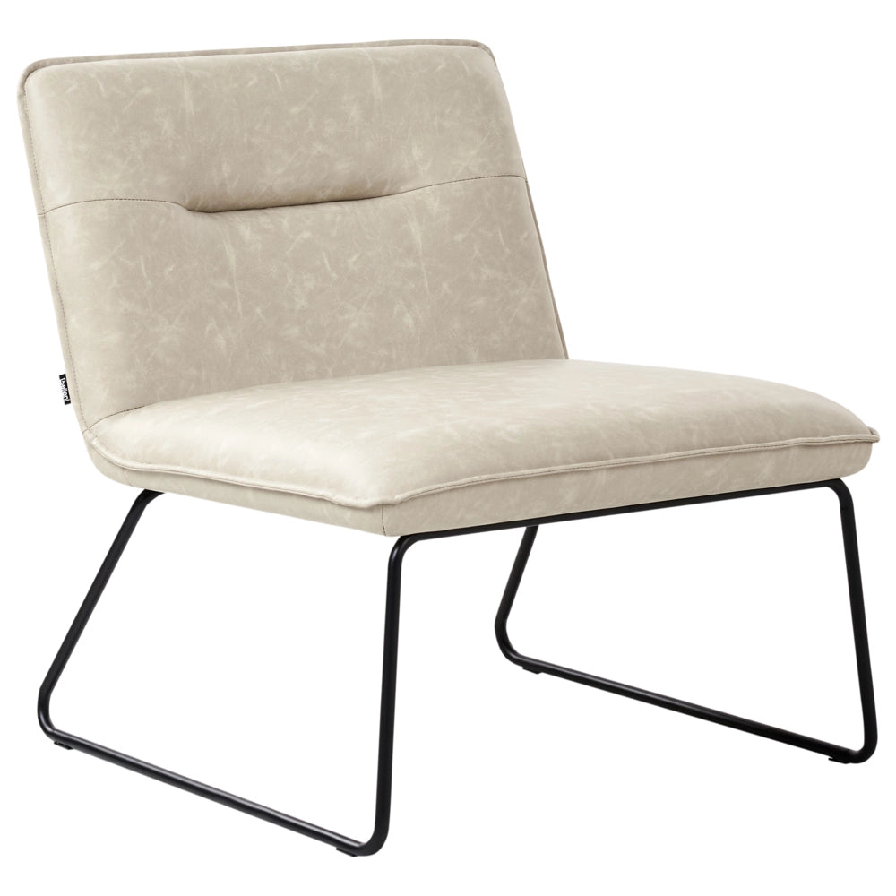 Poltrona senza braccioli Rivestimento in finta pelle PU beige chiaro Seduta ampia Design vintage Struttura in metallo nero