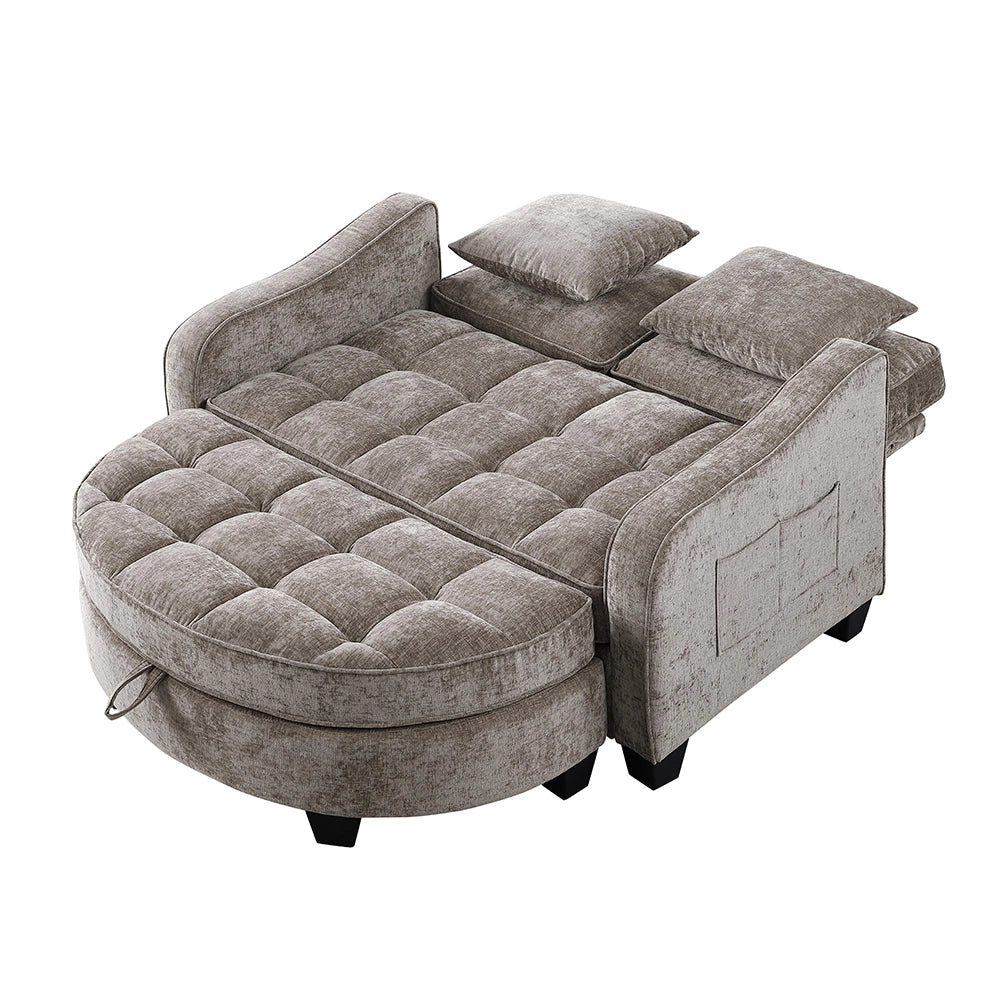 Divano multifunzione 2 in 1 - Xylo - Con pouf, legno eucalipto, marrone
