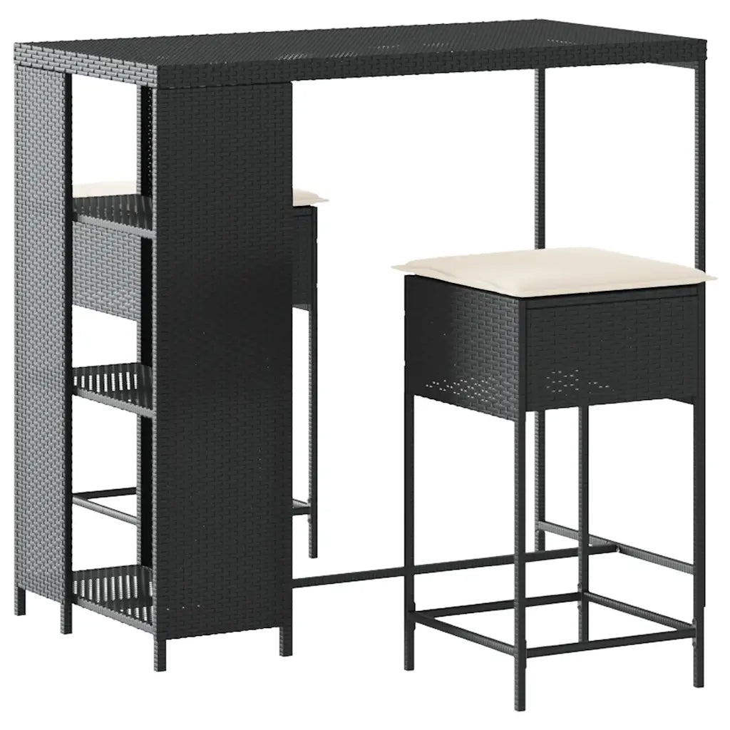 Set Bar da Giardino 3 pz | Set Salotto da Giardino con Cuscini in Polyrattan Nero