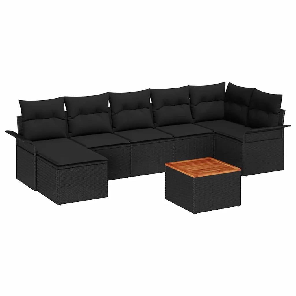 Set Divano da Giardino con cuscino 8 pcs Nero polyrattan