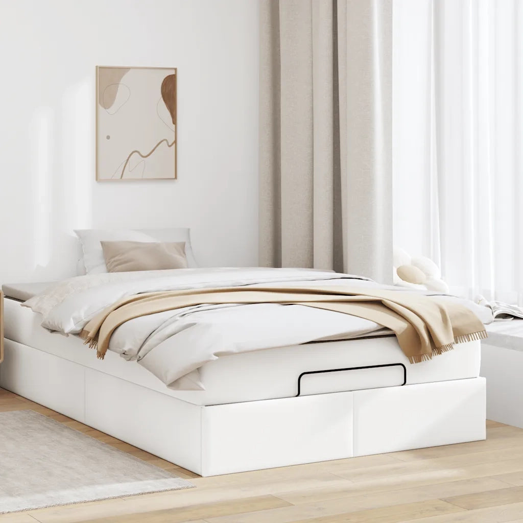 Struttura Letto Pouf con Materasso Bianco 120x190 cm Similpelle 3311027