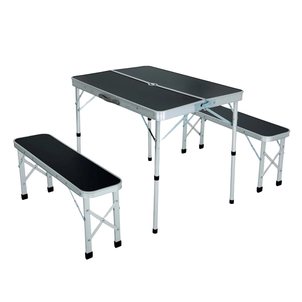 Tavolo da Campeggio ROI con 2 Panche Pieghevoli, Colore Nero