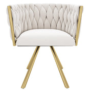 set di 2 sedie da pranzo girevoli a 360°; schienale ergonomico; velluto beige e oro