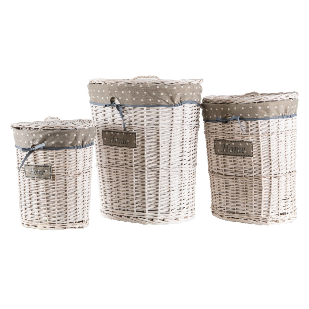Set 3/5 Pezzi Ceste Portabiancheria in Vimini con Coperchio e Fodera Interna in Tessuto, Contenitori Multiuso per Bucato, Bagno, Lavanderia e Camera da Letto, Design Shabby Chic   3 Ceste QuincyTipo2